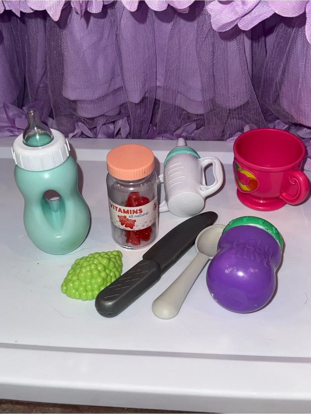 Baby doll accessories bottle peas baby food etc